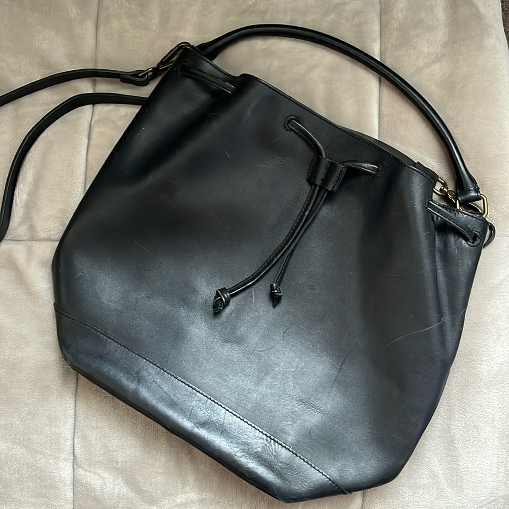 Madewell Black Leather Drawstring Shoulder Bag